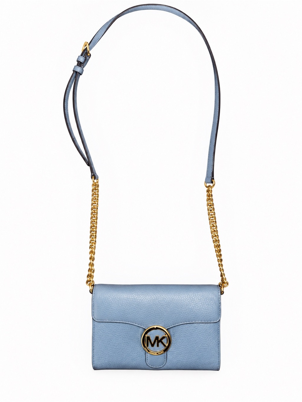Michael Kors Denim Blue Leather Vanna Crossbody Bag Clutch w/ Gold Hardware NWOT